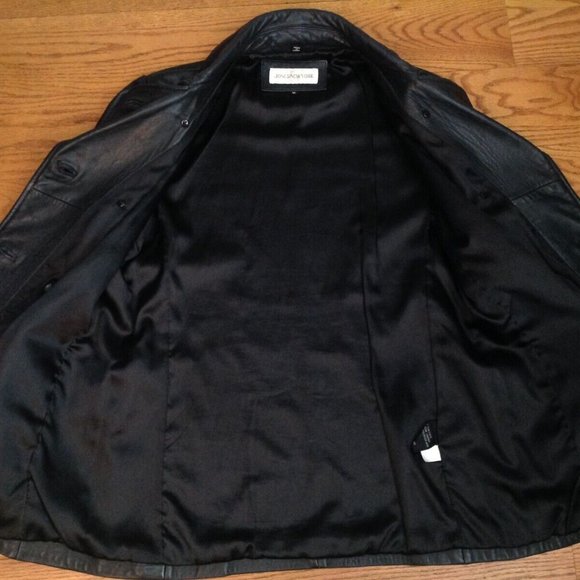JONES NEW YORK BLACK LEATHER PEACOAT JACKET WOMENS M BUTTON UP DOUBLE BREASTED - Picture 13 of 15